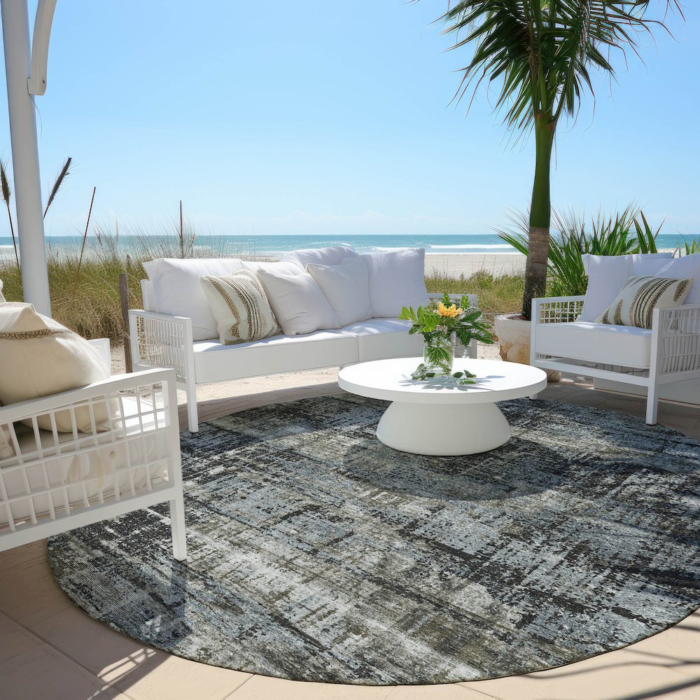 Machine Washable Indoor/Outdoor Chantille Charcoal 8' x 8' Round Rug