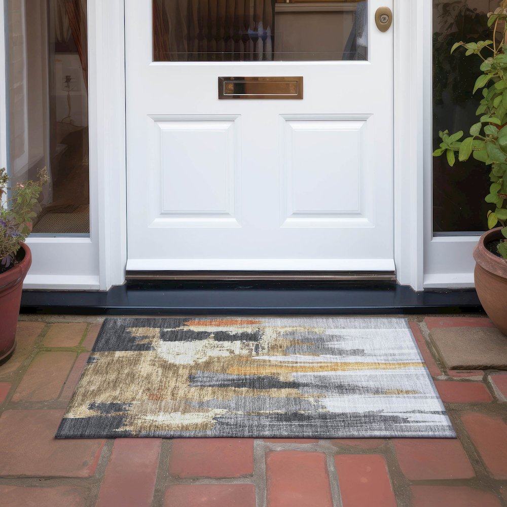 Machine Washable Indoor/Outdoor Chantille Black 1'8" x 2'6" Rug
