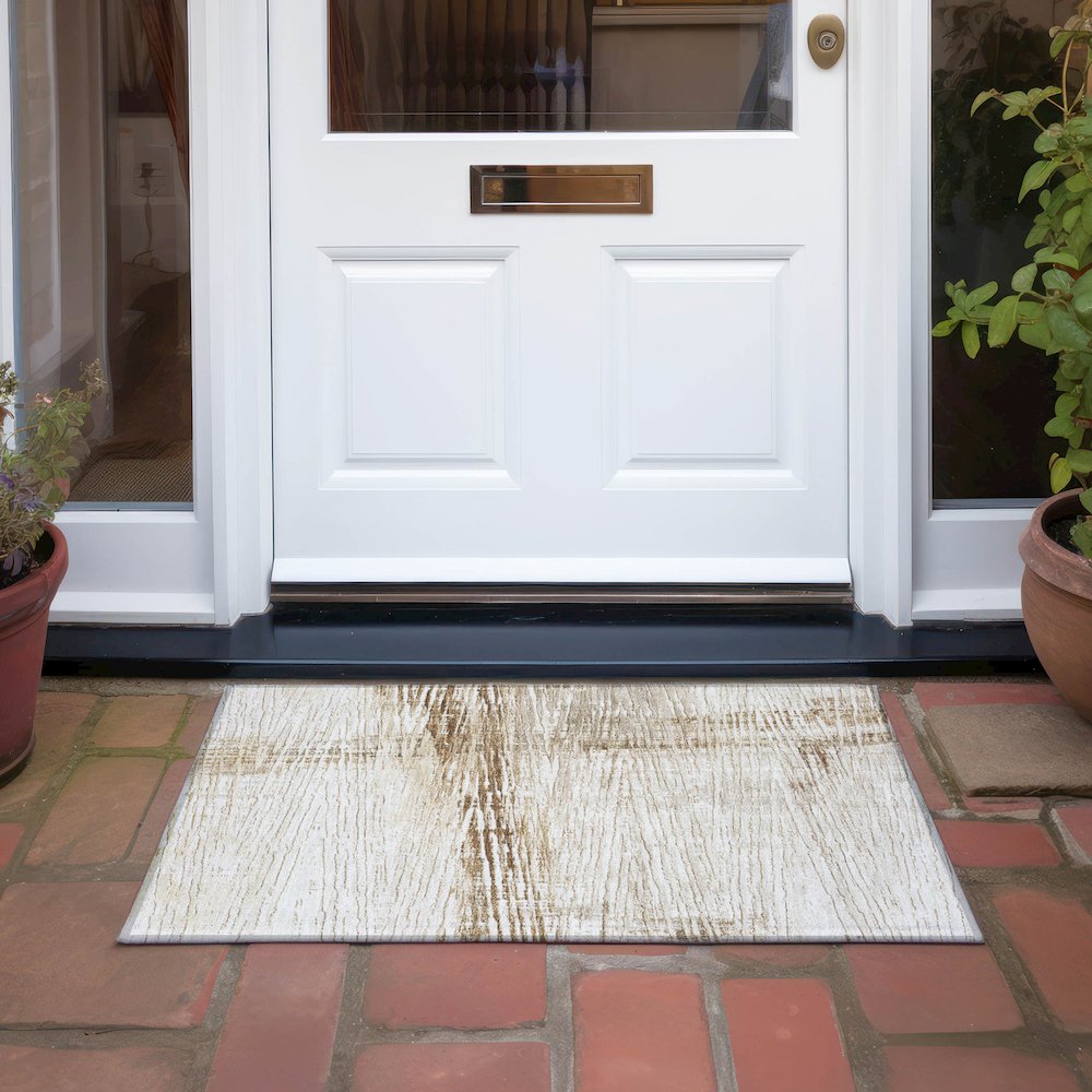 Machine Washable Indoor/Outdoor Chantille Ivory 1'8" x 2'6" Rug