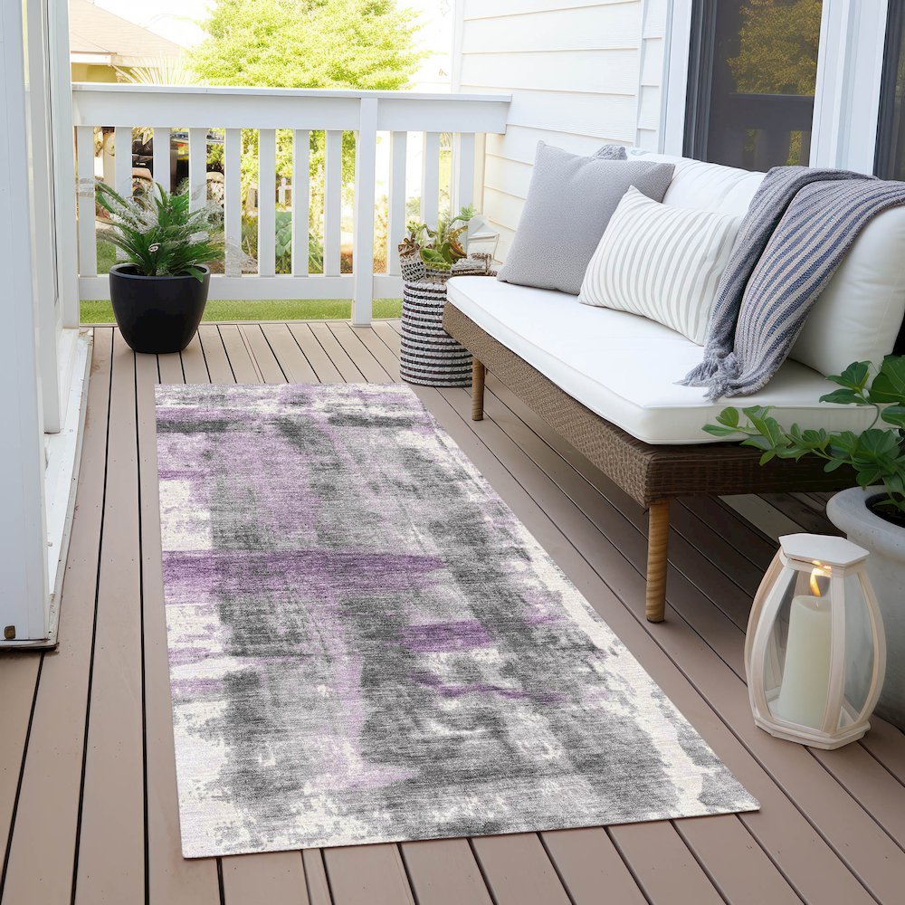 Machine Washable Indoor/Outdoor Chantille Purple 2'3" x 7'6" Runner Rug