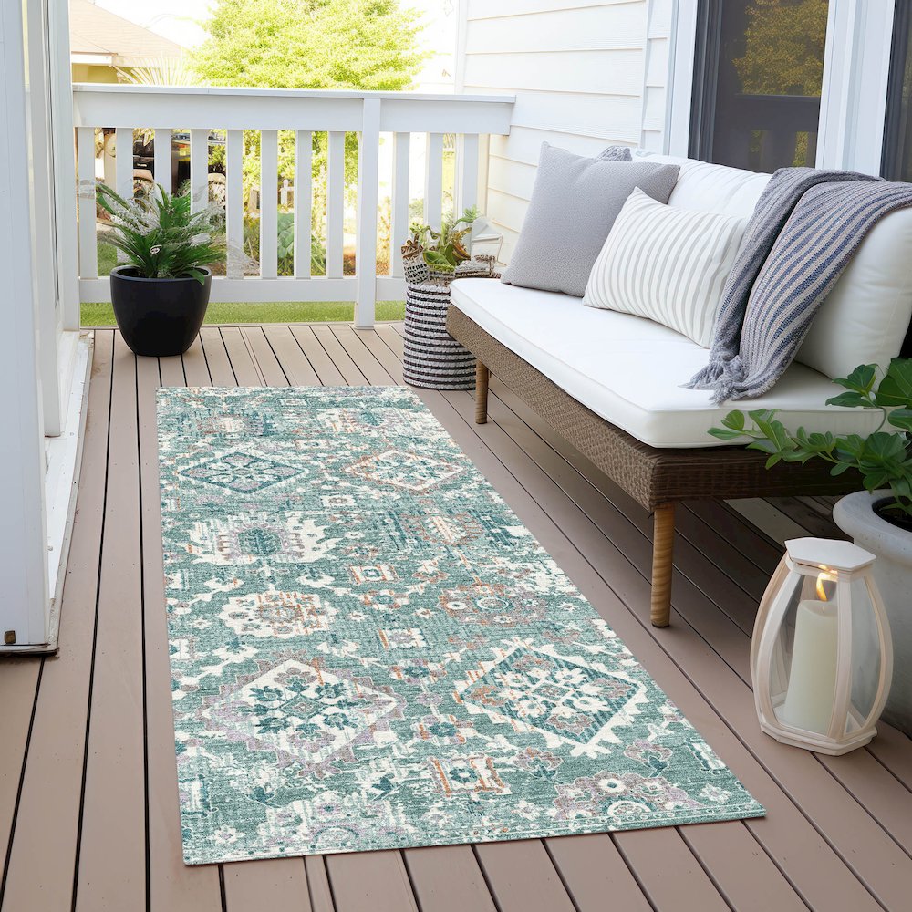 Machine Washable Indoor/Outdoor Chantille Seafoam 2'3" x 7'6" Runner Rug