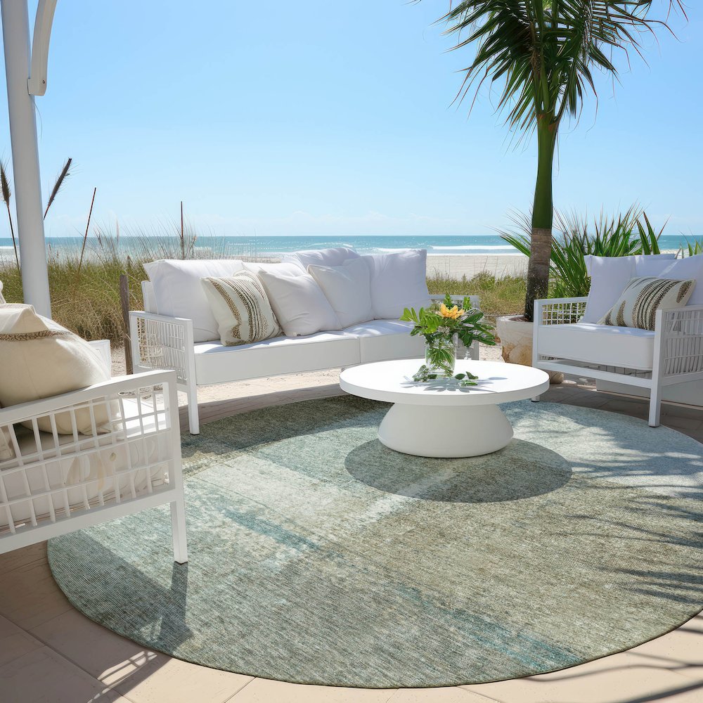 Machine Washable Indoor/Outdoor Chantille Seafoam 8' x 8' Round Rug