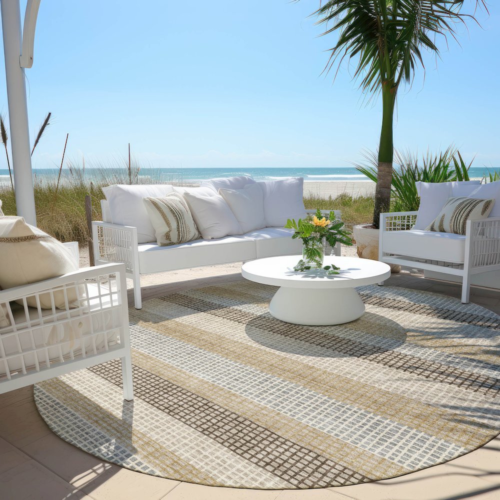 Machine Washable Indoor/Outdoor Chantille Beige 8' x 8' Round Rug