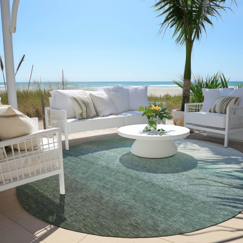 Machine Washable Indoor/Outdoor Chantille Seafoam 8' x 8' Round Rug