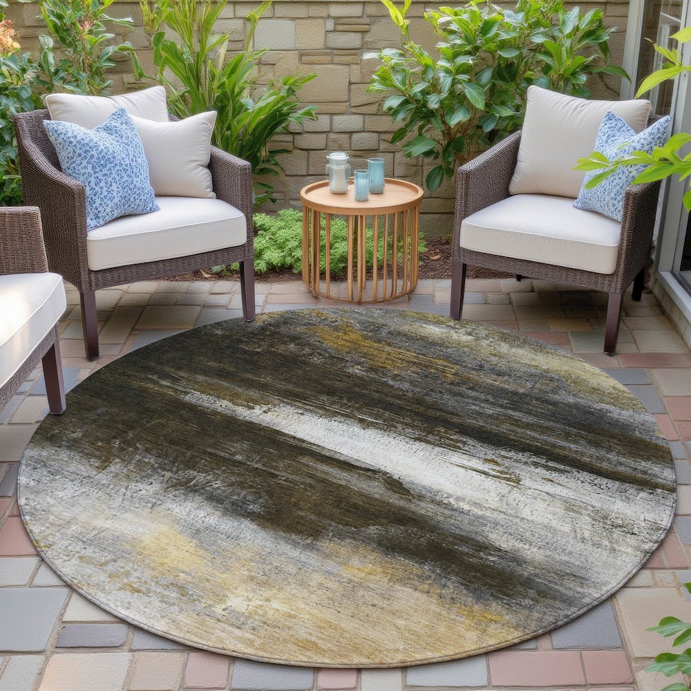 Machine Washable Indoor/Outdoor Chantille ACN2016 Chocolate 8' x 8' Round Rug