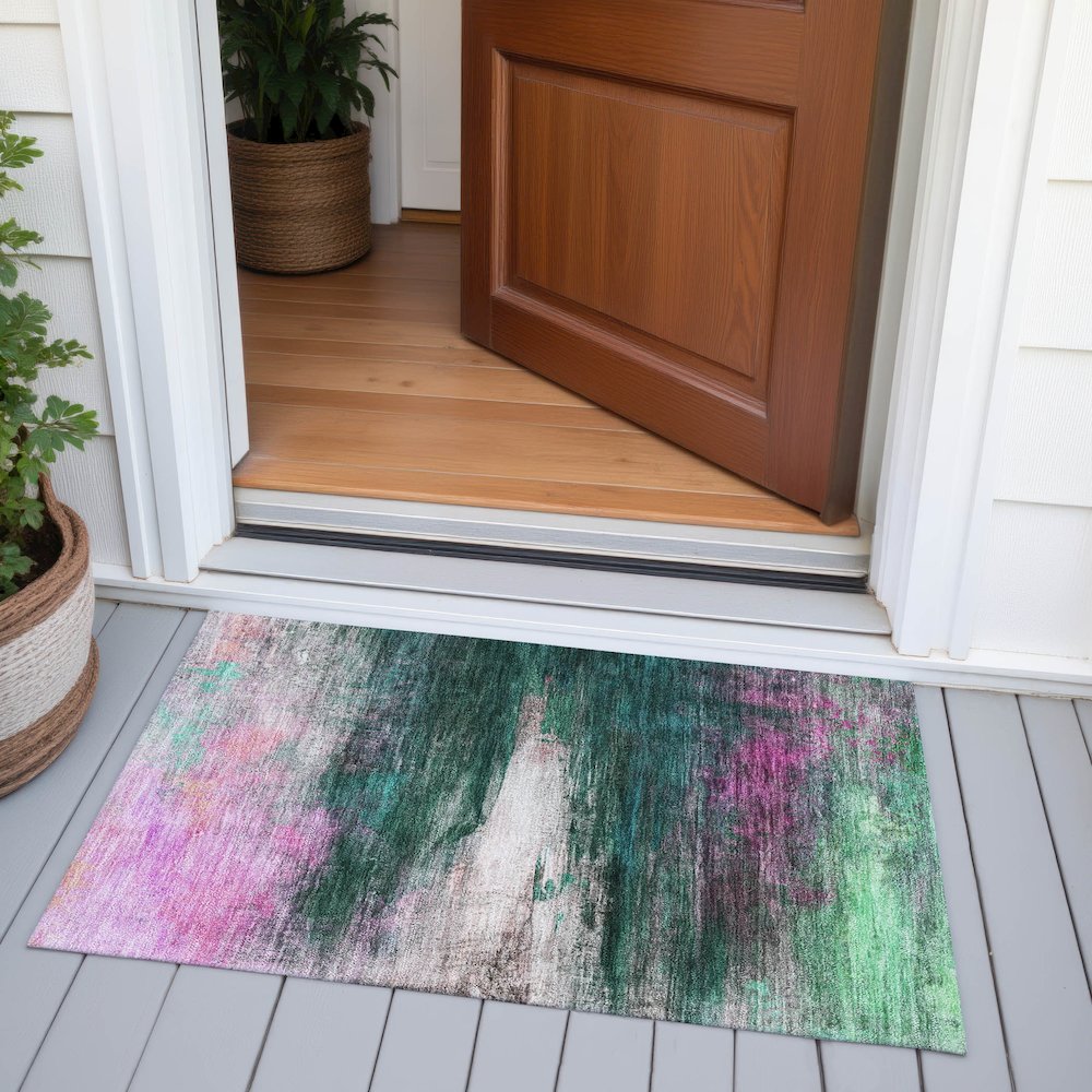 Machine Washable Indoor/Outdoor Chantille ACN2016 Green 1'8" x 2'6" Rug