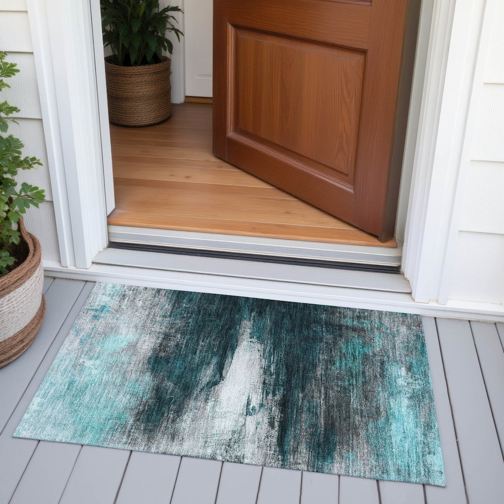 Machine Washable Indoor/Outdoor Chantille ACN2016 Teal 1'8" x 2'6" Rug