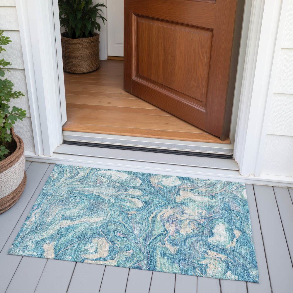 Machine Washable Indoor/Outdoor Chantille ACN2017 Teal 1'8" x 2'6" Rug