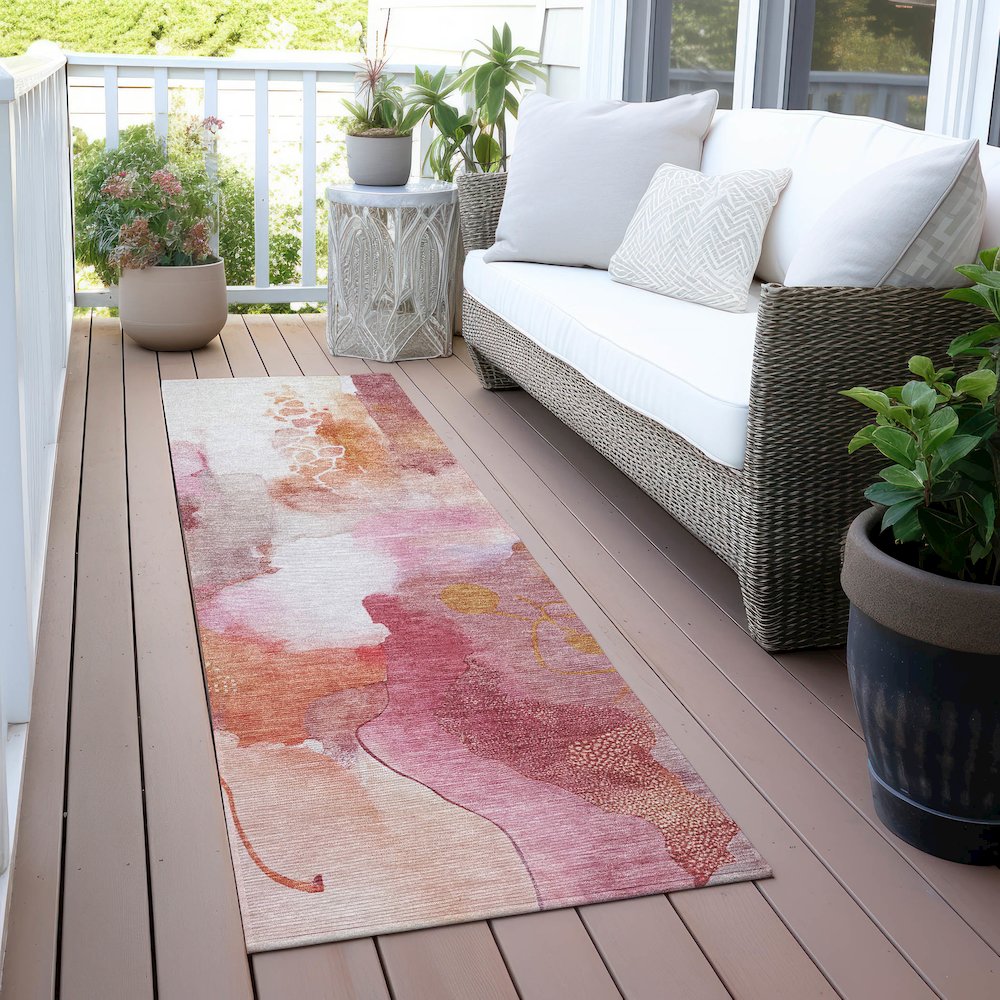Machine Washable Indoor/Outdoor Chantille ACN2019 Pink 2'3" x 7'6" Runner Rug