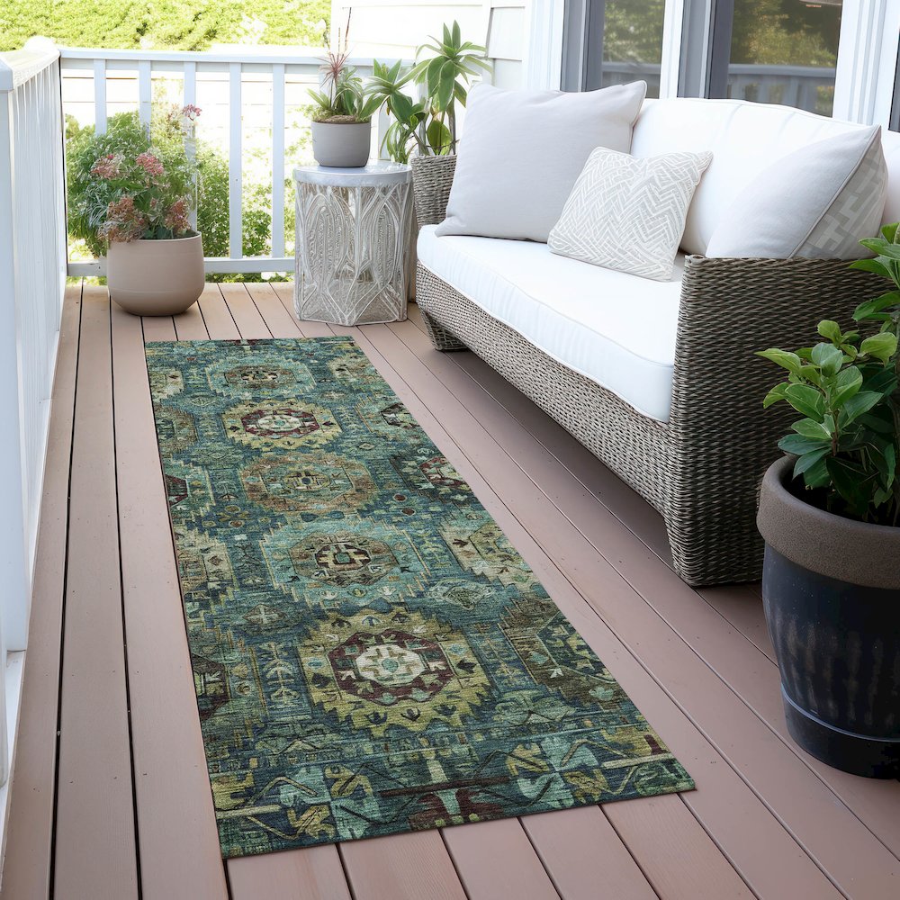Machine Washable Indoor/Outdoor Chantille ACN2024 Teal 2'3" x 7'6" Runner Rug