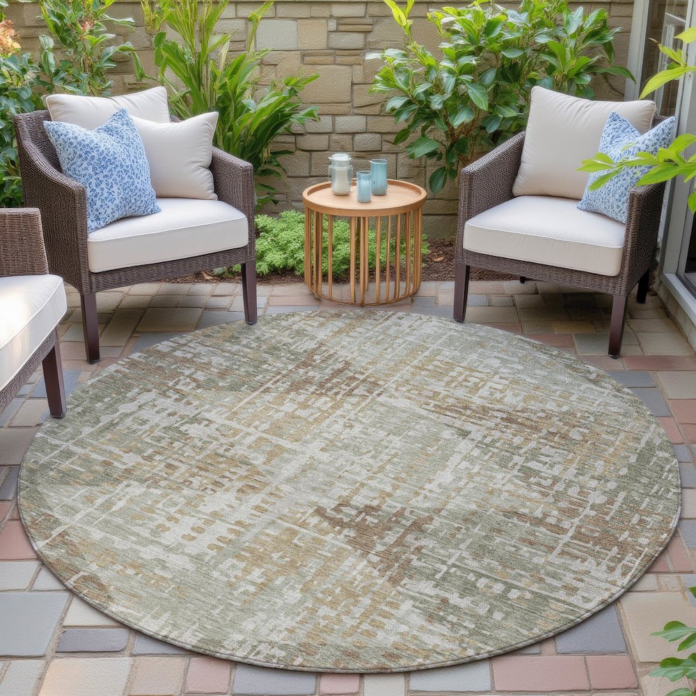 Machine Washable Indoor/Outdoor Chantille ACN2026 Aloe 8' x 8' Round Rug
