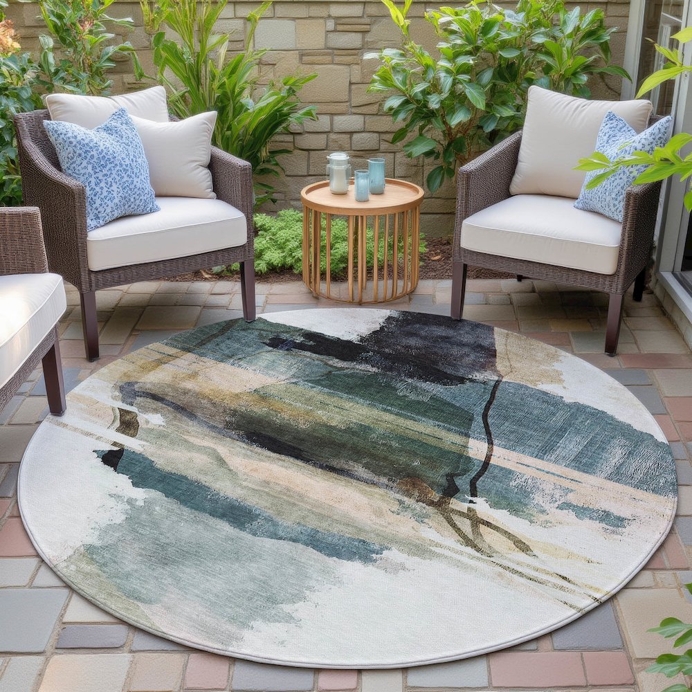 Machine Washable Indoor/Outdoor Chantille ACN2033 Green 8' x 8' Round Rug