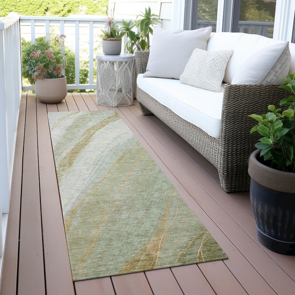 Machine Washable Indoor/Outdoor Chantille ACN2036 Sage 2'3" x 7'6" Runner Rug
