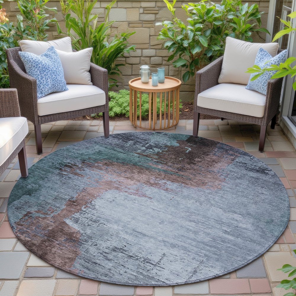 Machine Washable Indoor/Outdoor Chantille ACN2041 Blue 8' x 8' Round Rug