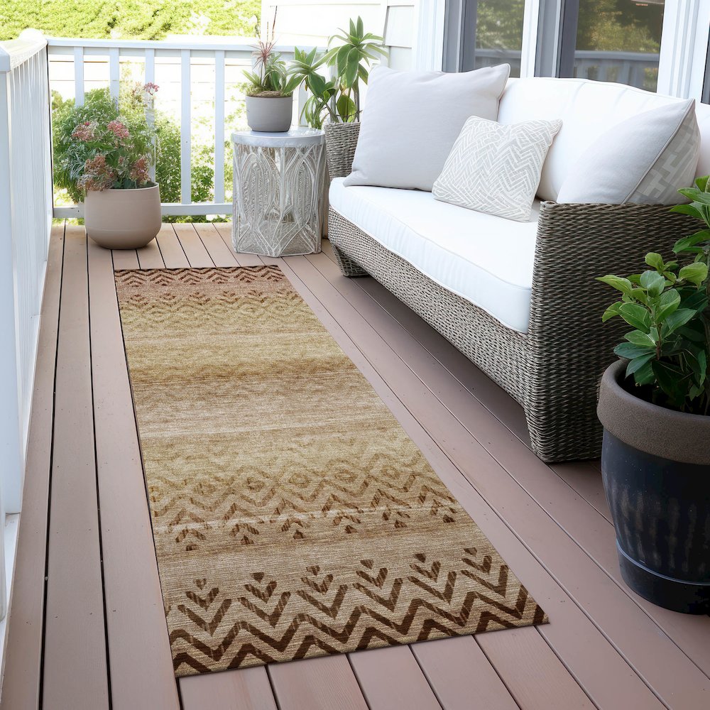 Machine Washable Indoor/Outdoor Chantille ACN2042 Beige 2'3" x 7'6" Runner Rug