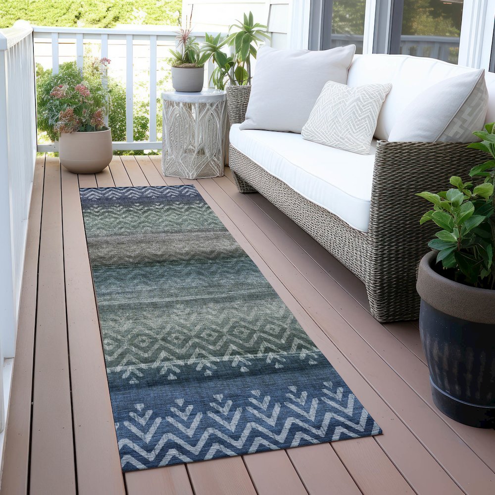 Machine Washable Indoor/Outdoor Chantille ACN2042 Blue 2'3" x 7'6" Runner Rug