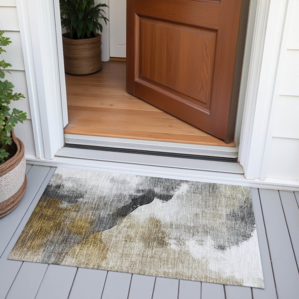 Machine Washable Indoor/Outdoor Chantille ACN2043 Brown 1'8" x 2'6" Rug