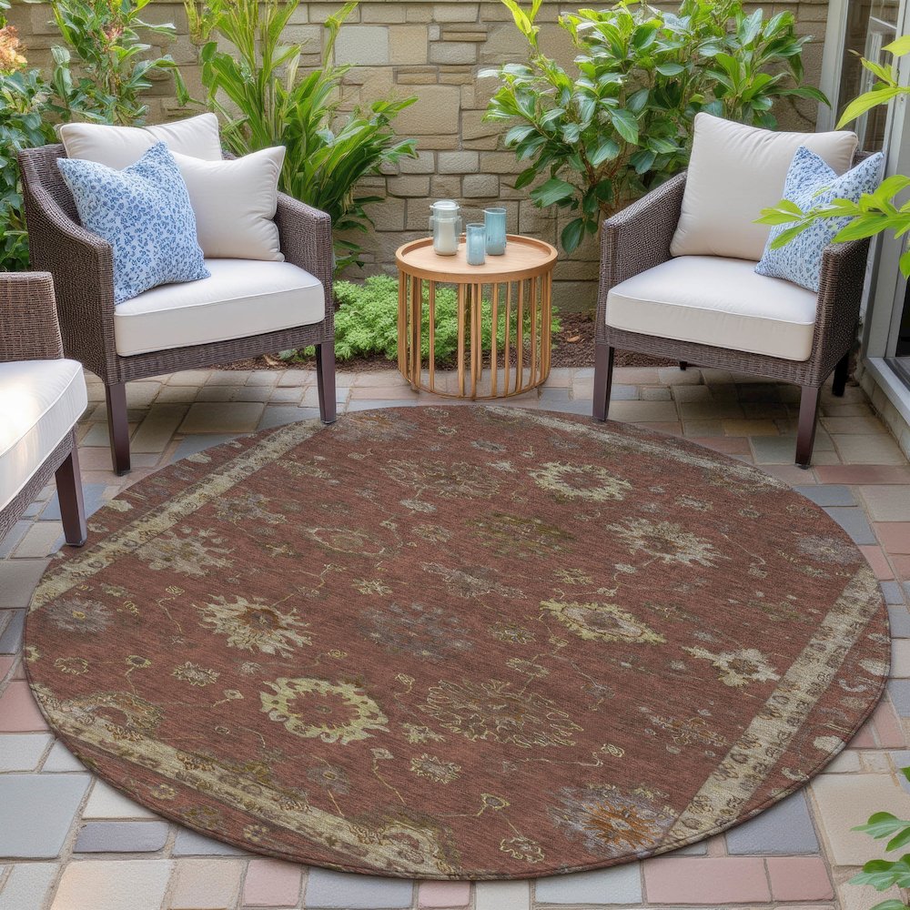 Machine Washable Indoor/Outdoor Chantille ACN2045 Paprika 8' x 8' Round Rug