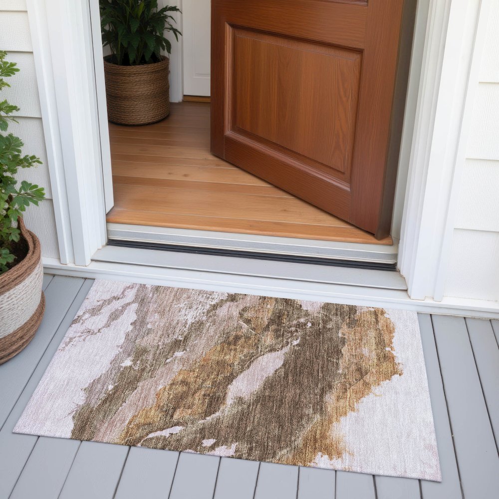 Machine Washable Indoor/Outdoor Chantille ACN2054 Brown 1'8" x 2'6" Rug