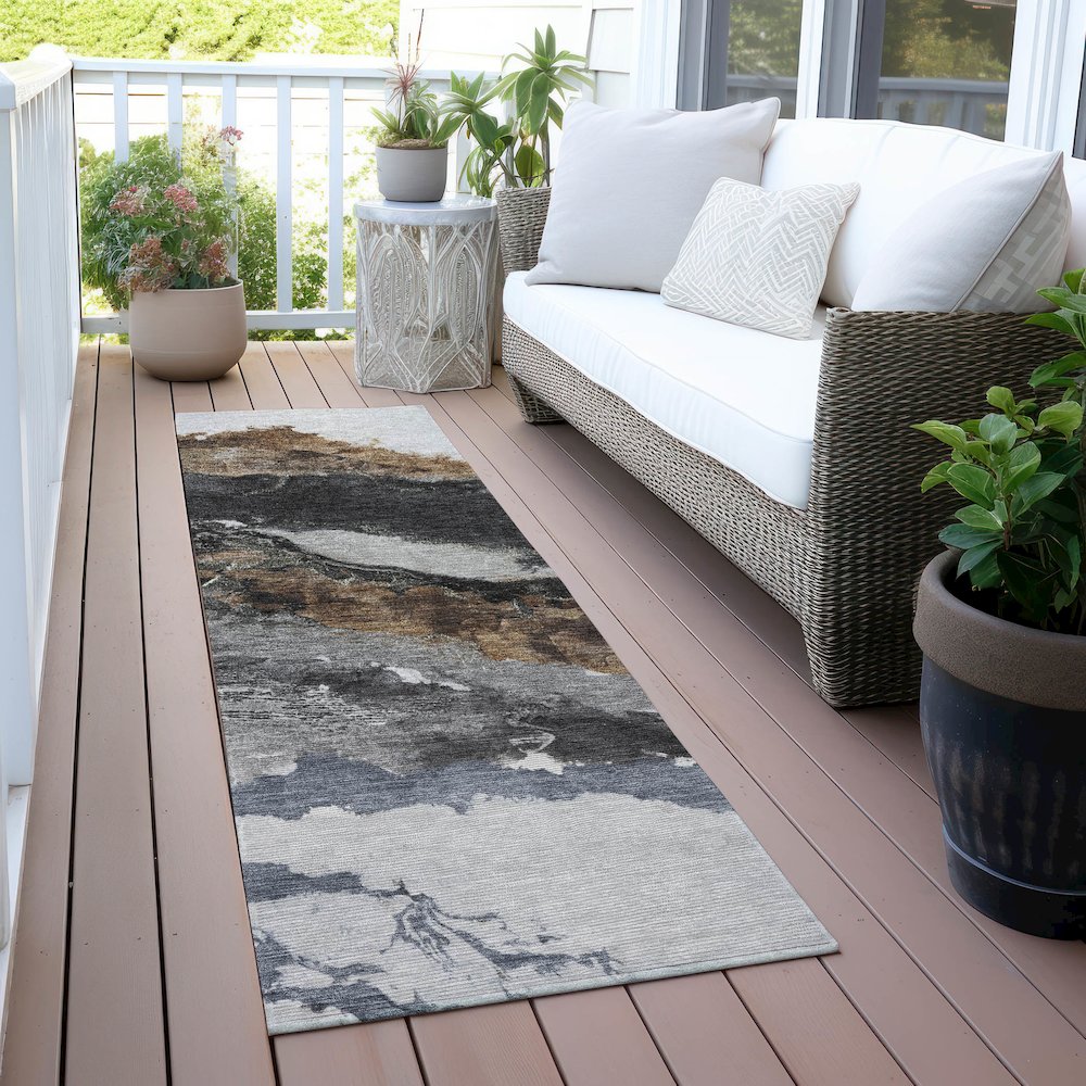 Machine Washable Indoor/Outdoor Chantille ACN2054 Gray 2'3" x 7'6" Runner Rug