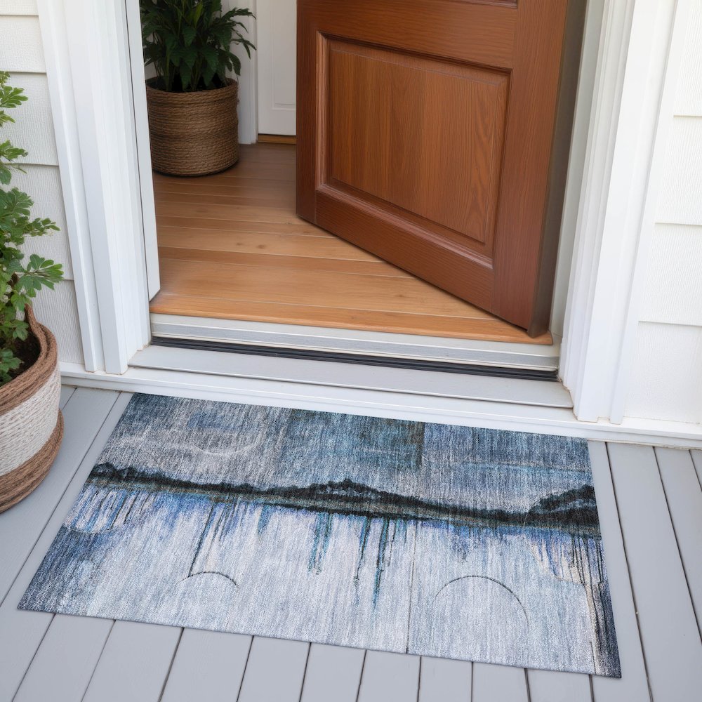 Machine Washable Indoor/Outdoor Chantille ACN2059 Blue 1'8" x 2'6" Rug
