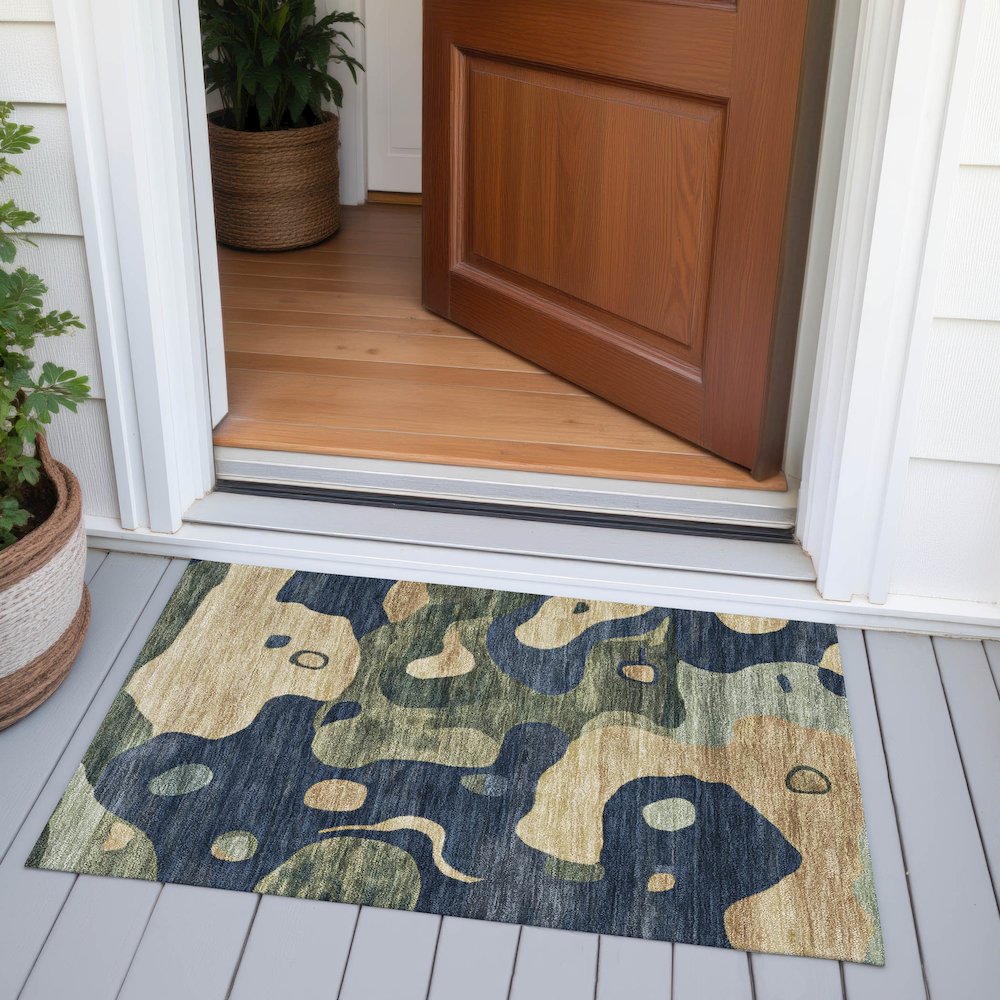 Machine Washable Indoor/Outdoor Chantille ACN2063 Navy 1'8" x 2'6" Rug
