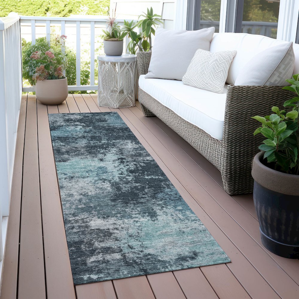 Machine Washable Indoor/Outdoor Chantille ACN2065 Teal 2'3" x 7'6" Runner Rug