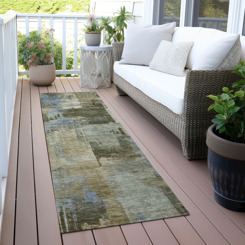 Machine Washable Indoor/Outdoor Chantille ACN2069 Green 2'3" x 7'6" Runner Rug