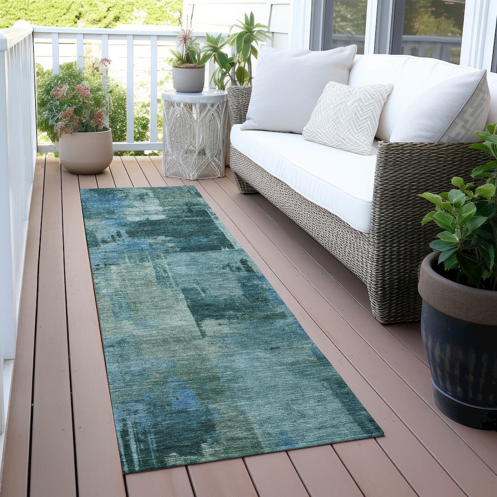 Machine Washable Indoor/Outdoor Chantille ACN2069 Teal 2'3" x 7'6" Runner Rug