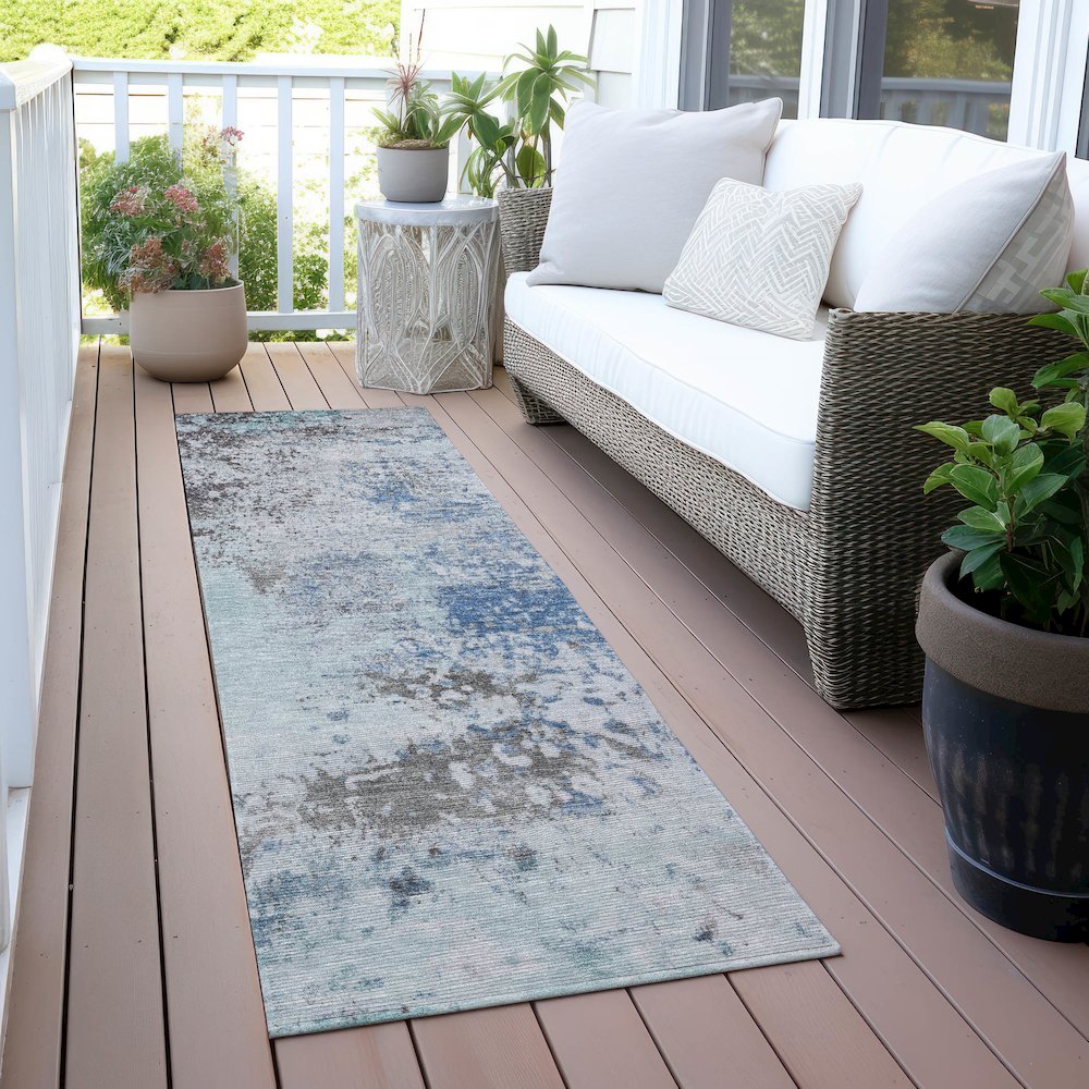 Machine Washable Indoor/Outdoor Chantille ACN2070 Turquoise 2'3"x7'6" Runner Rug