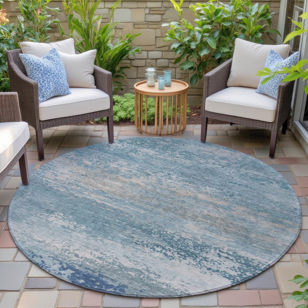Machine Washable Indoor/Outdoor Chantille ACN2071 Sky 8' x 8' Round Rug
