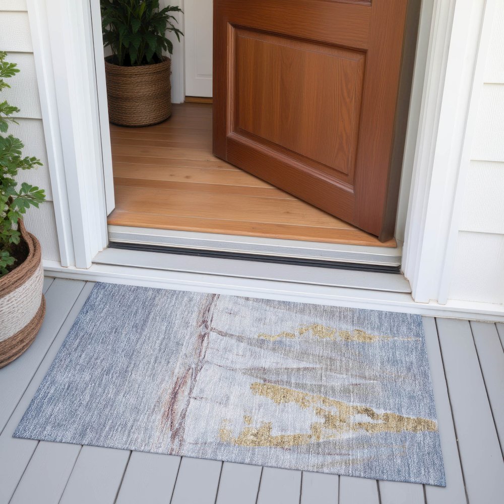 Machine Washable Indoor/Outdoor Chantille ACN2084 Blue 1'8" x 2'6" Rug