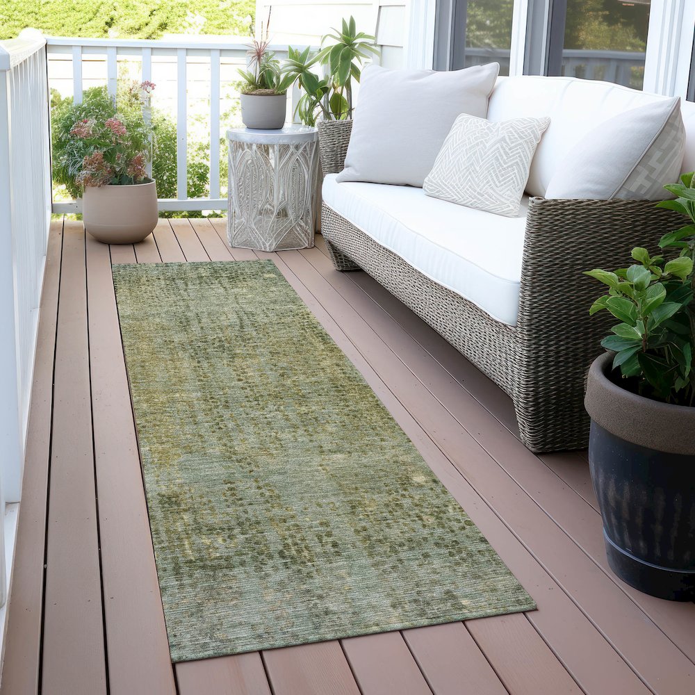 Machine Washable Indoor/Outdoor Chantille ACN2088 Green 2'3" x 7'6" Runner Rug