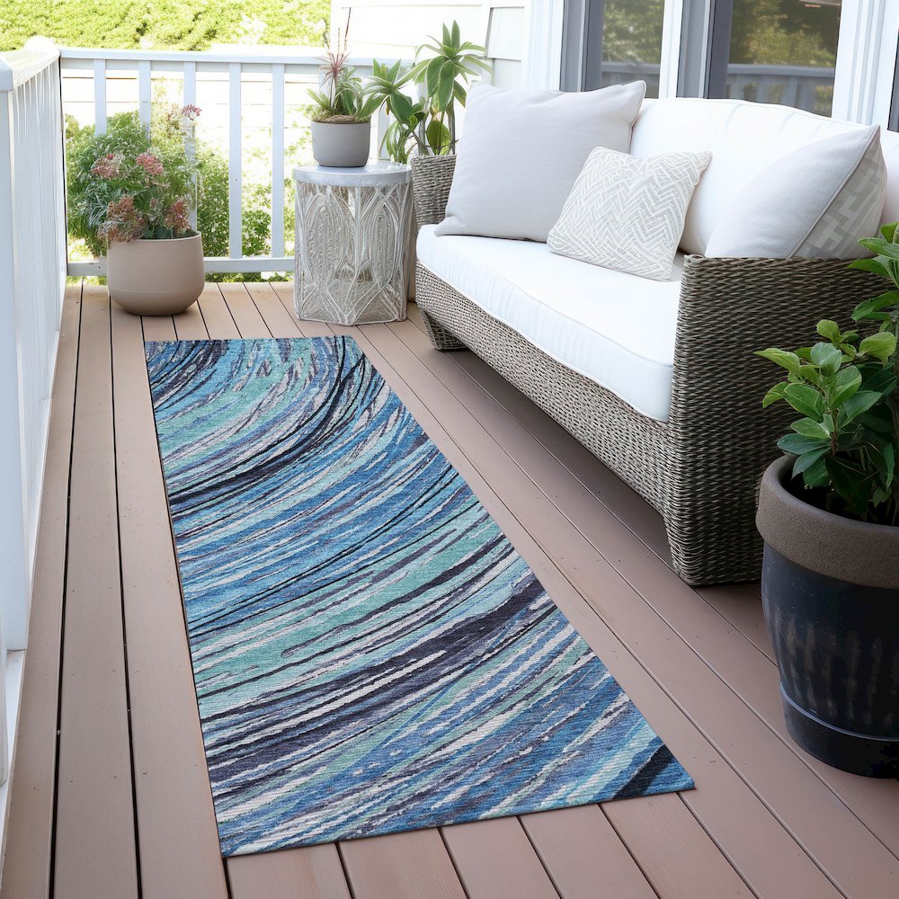 Machine Washable Indoor/Outdoor Chantille ACN2094 Blue 2'3" x 7'6" Runner Rug