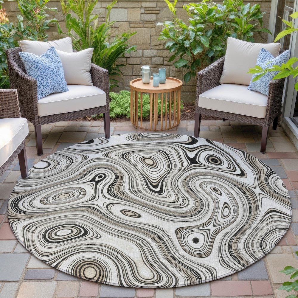 Machine Washable Indoor/Outdoor Chantille ACN2097 Ivory 8' x 8' Round Rug