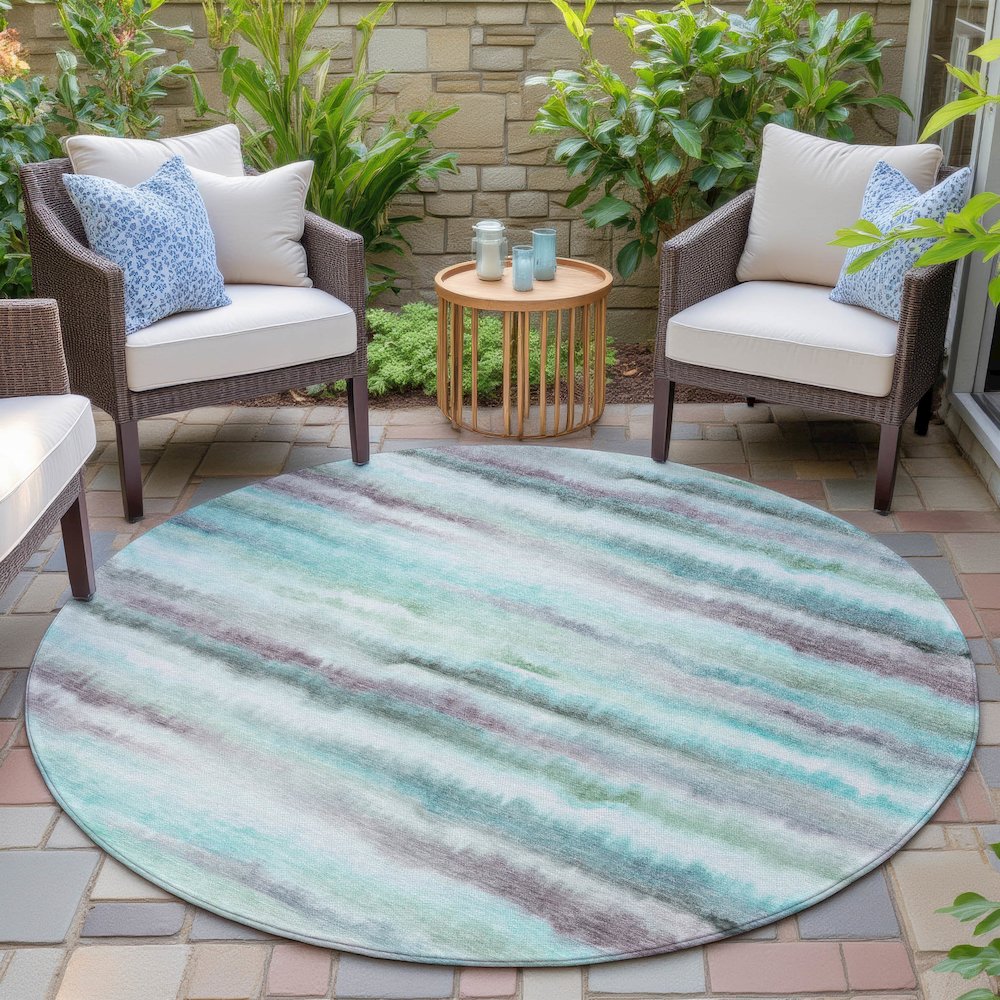 Machine Washable Indoor/Outdoor Chantille ACN2098 Teal 8' x 8' Round Rug