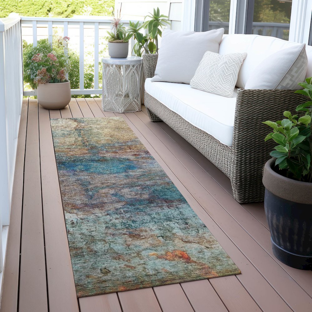 Machine Washable Indoor/Outdoor Chantille ACN2100 Teal 2'3" x 7'6" Runner Rug