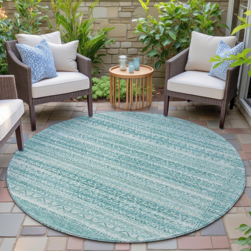 Machine Washable Indoor/Outdoor Chantille ACN2101 Aqua 8' x 8' Round Rug