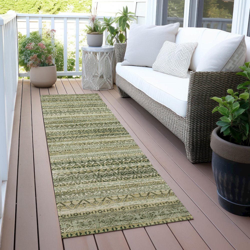 Machine Washable Indoor/Outdoor Chantille ACN2101 Green 2'3" x 7'6" Runner Rug