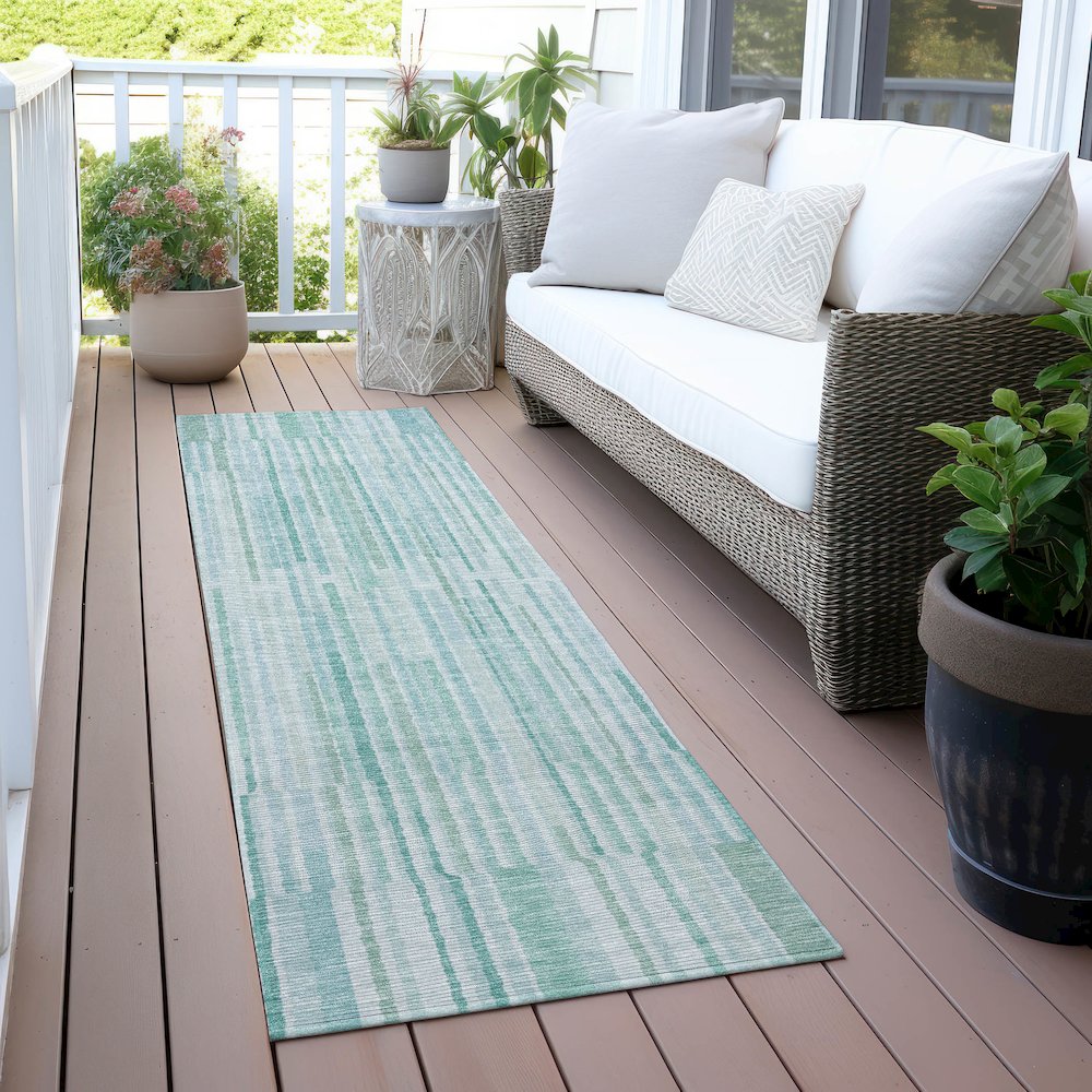 Machine Washable Indoor/Outdoor Chantille ACN2102 Turquoise 2'3"x7'6" Runner Rug
