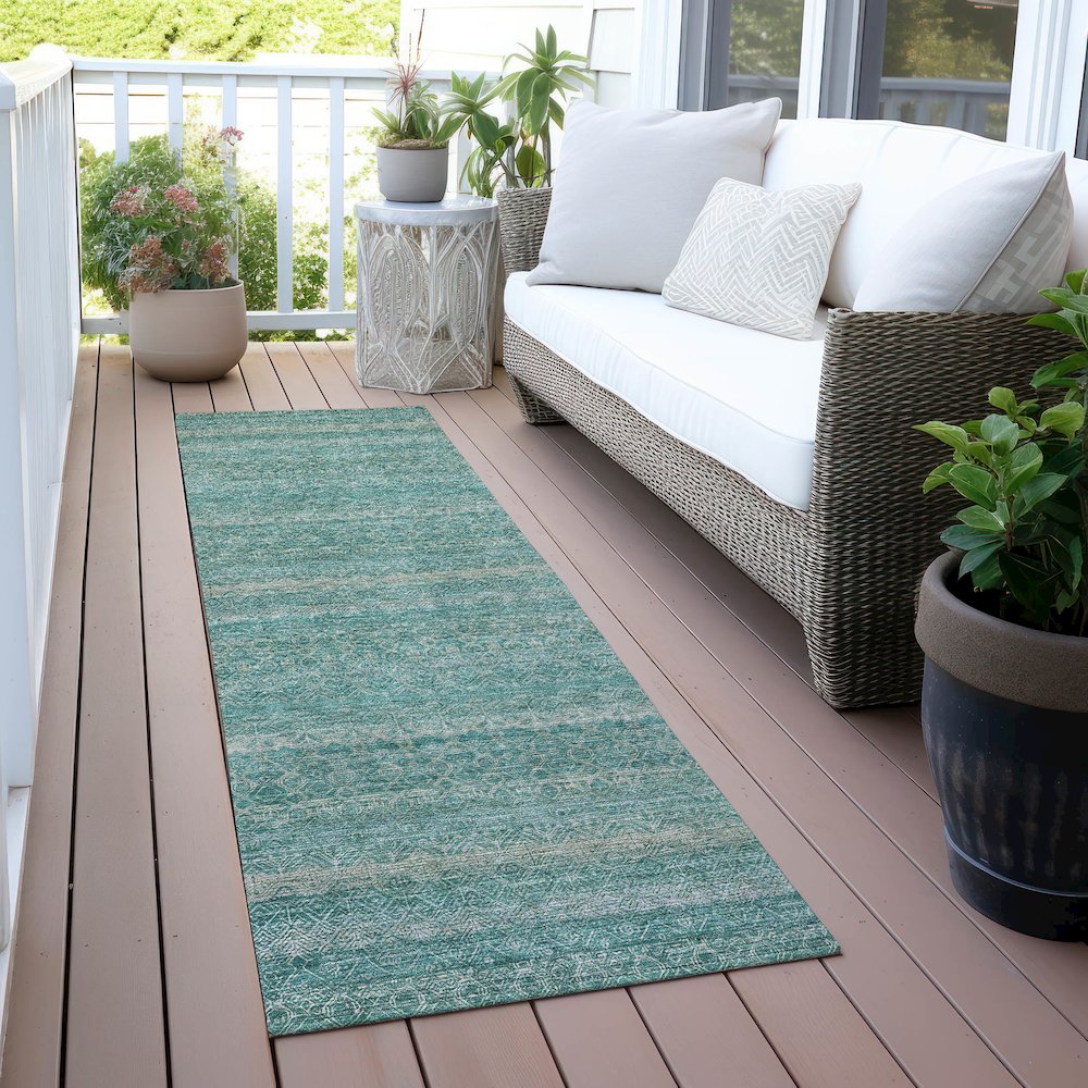 Machine Washable Indoor/Outdoor Chantille ACN2105 Teal 2'3" x 7'6" Runner Rug