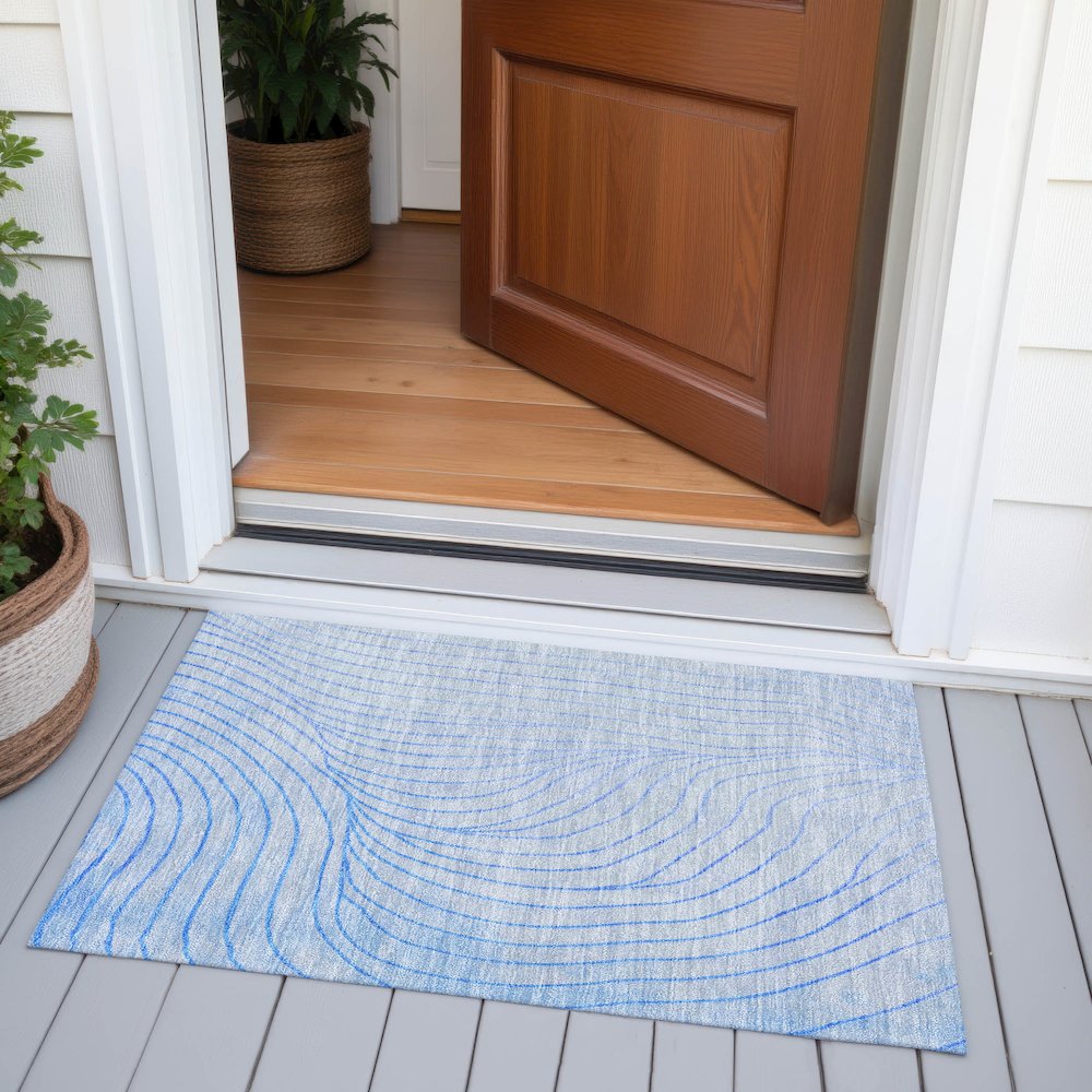 Machine Washable Indoor/Outdoor Chantille ACN2107 Blue 1'8" x 2'6" Rug