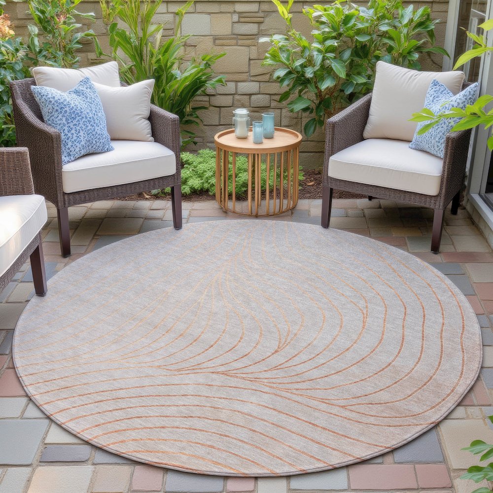 Machine Washable Indoor/Outdoor Chantille ACN2107 Copper 8' x 8' Round Rug