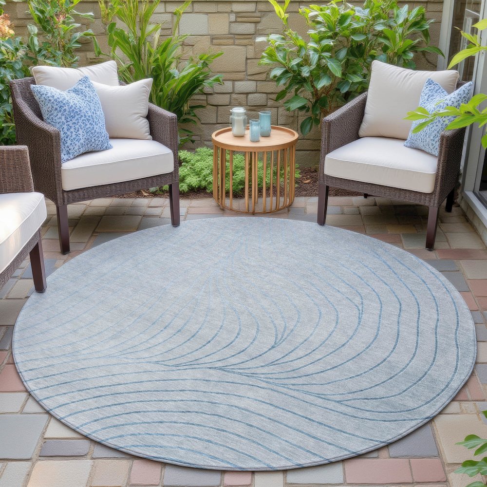 Machine Washable Indoor/Outdoor Chantille ACN2107 Sky 8' x 8' Round Rug