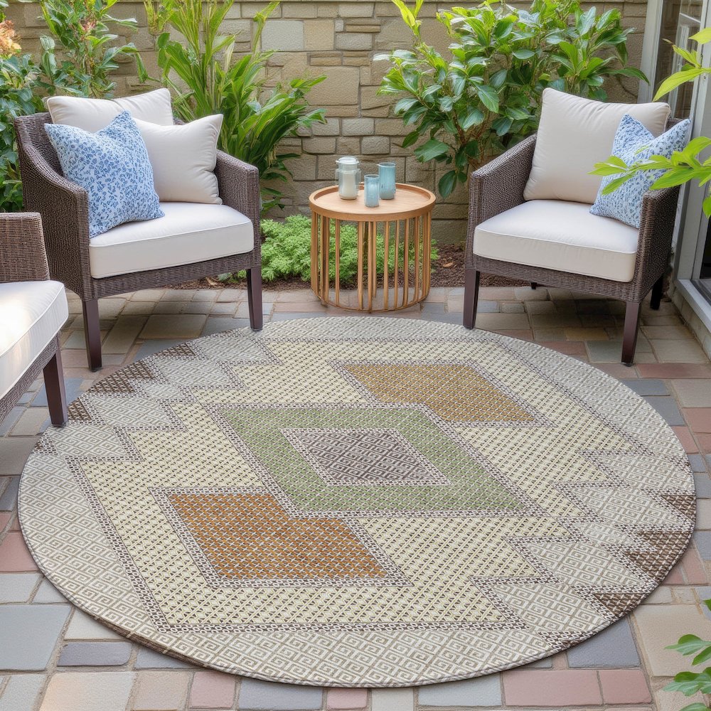 Machine Washable Indoor/Outdoor Chantille ACN2111 Brown 8' x 8' Round Rug