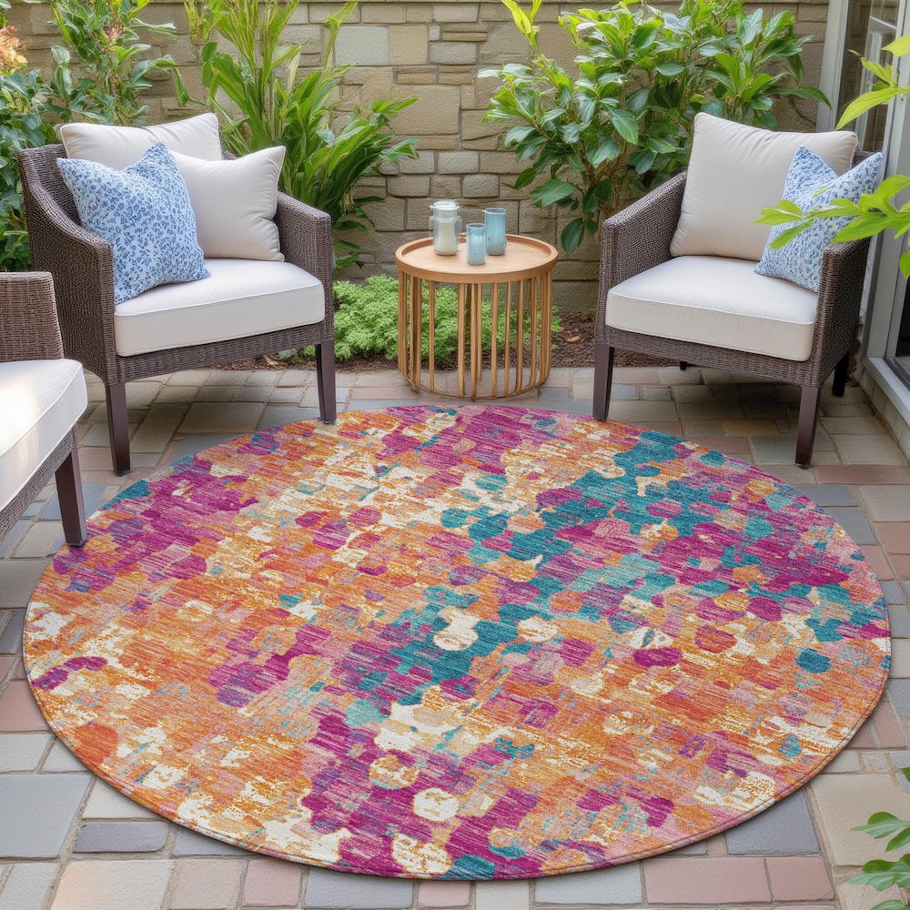 Machine Washable Indoor/Outdoor Chantille ACN2115 Blush 8' x 8' Round Rug
