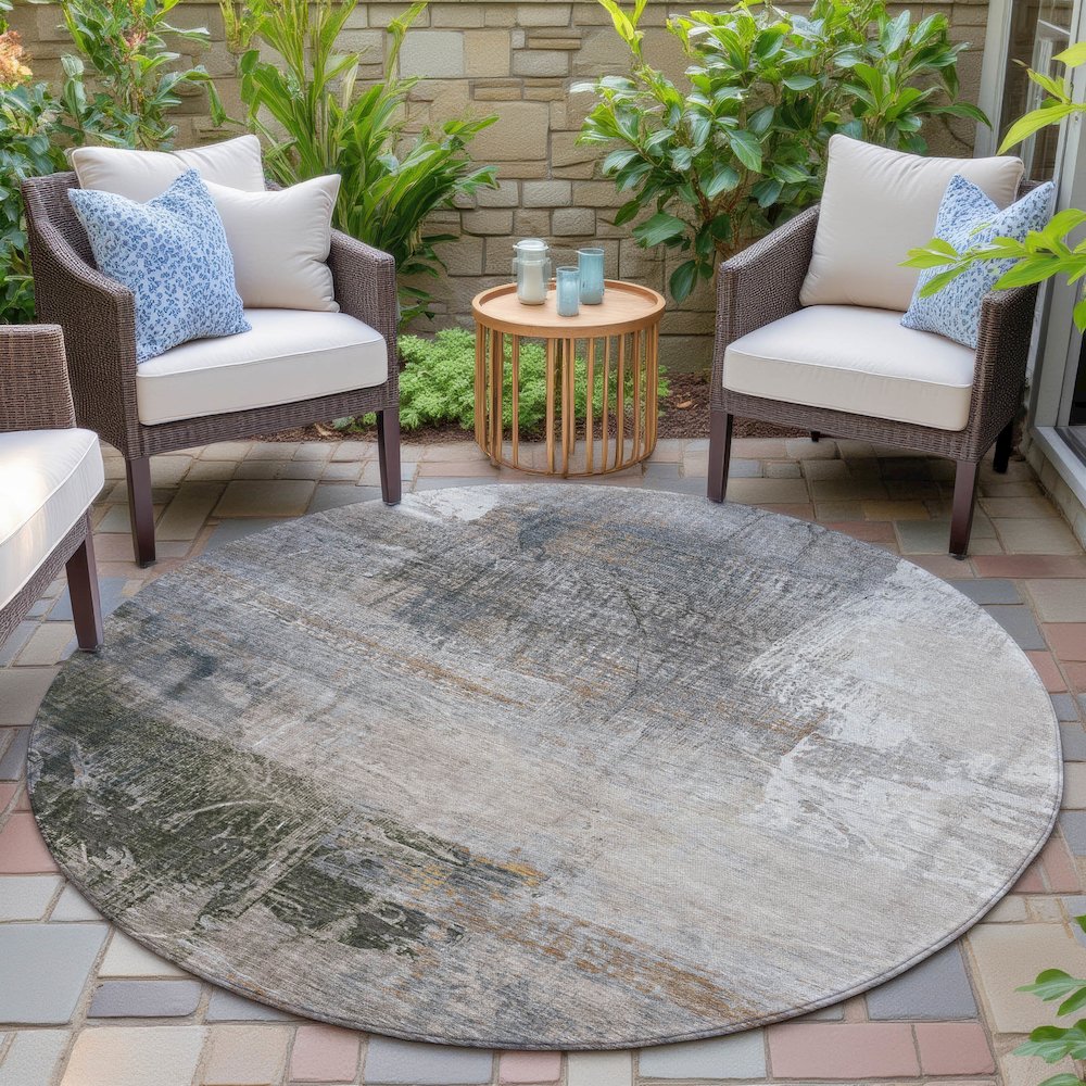 Machine Washable Indoor/Outdoor Chantille ACN2117 Putty 8' x 8' Round Rug