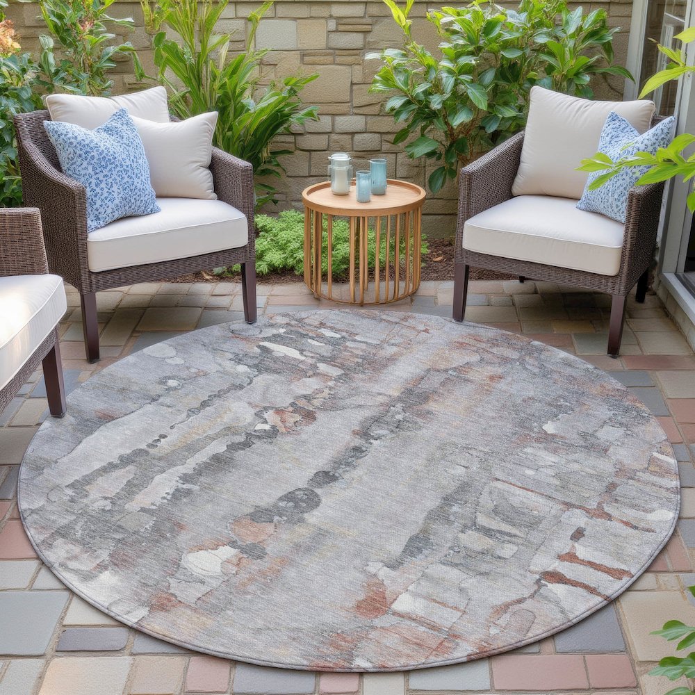Machine Washable Indoor/Outdoor Chantille ACN2120 Copper 8' x 8' Round Rug