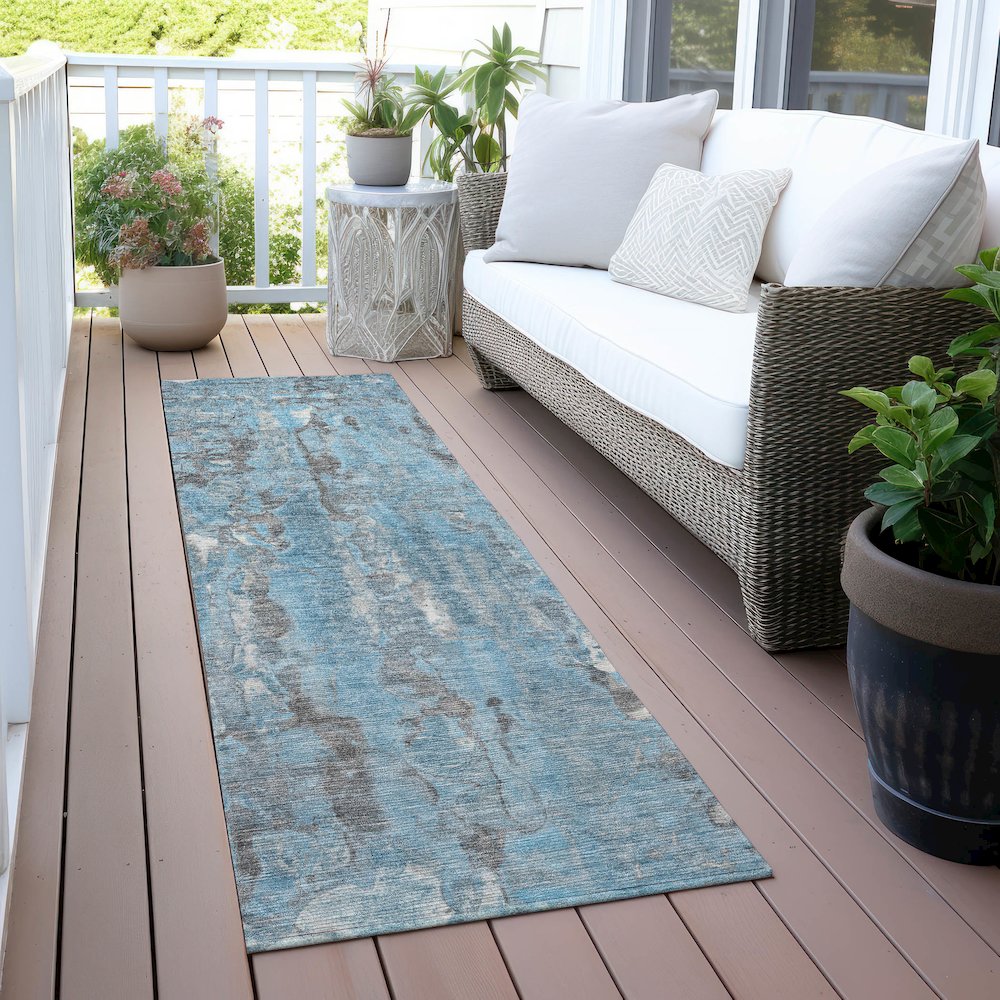 Machine Washable Indoor/Outdoor Chantille ACN2120 Denim 2'3" x 7'6" Runner Rug