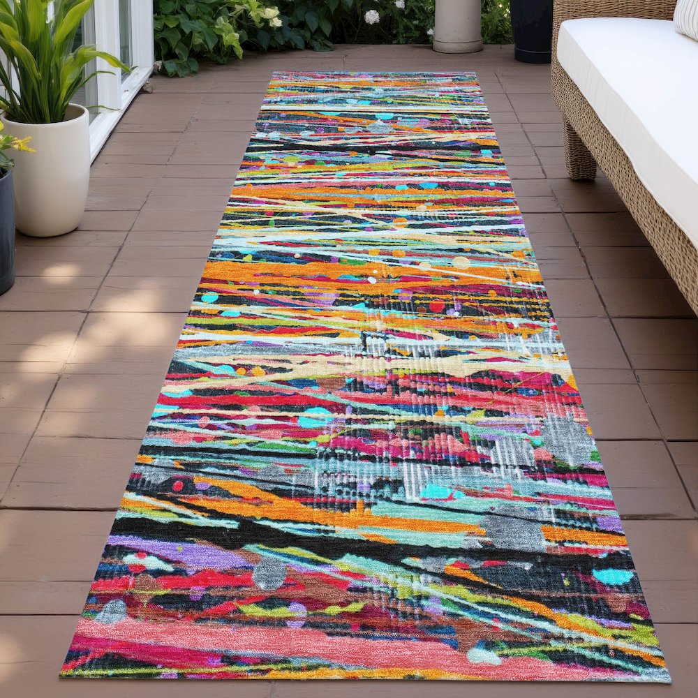 Machine Washable Indoor/Outdoor Chantille ACN2125 Orange 2'3" x 7'6" Runner Rug